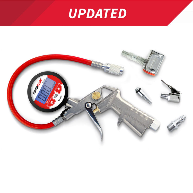 Prestaflator PRO digital bicycle tire inflator Presta and Schrader air compressor tool