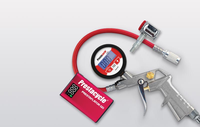 Prestacycle inflation tools including digital inflators and Presta valve heads